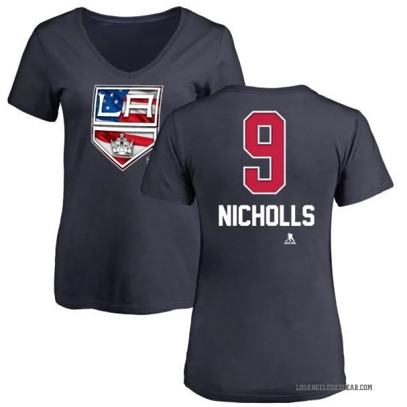 Bernie Nicholls Women's Navy Los Angeles Kings Name and Number Banner Wave V-Neck T-Shirt -