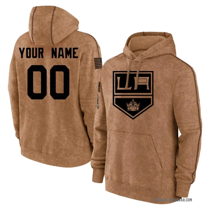 Custom Men's Brown Los Angeles Kings 2023 Salute to Service Club Pullover Hoodie