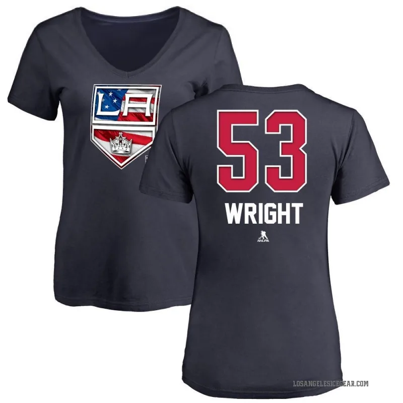 Jared Wright Women's Navy Los Angeles Kings Name and Number Banner Wave V-Neck T-Shirt -