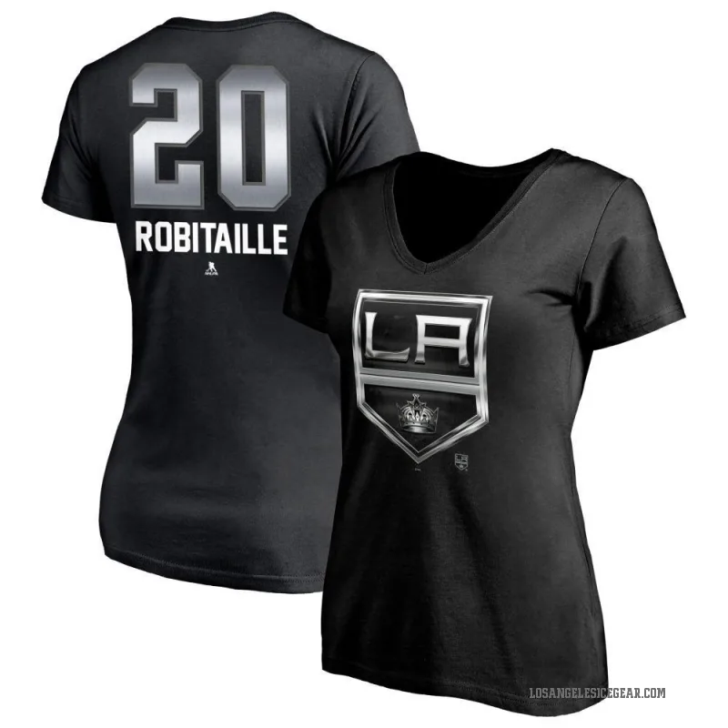 Luc Robitaille Women's Black Los Angeles Kings Midnight Mascot Logo V-Neck T-Shirt