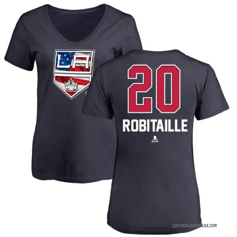 Luc Robitaille Women's Navy Los Angeles Kings Name and Number Banner Wave V-Neck T-Shirt -