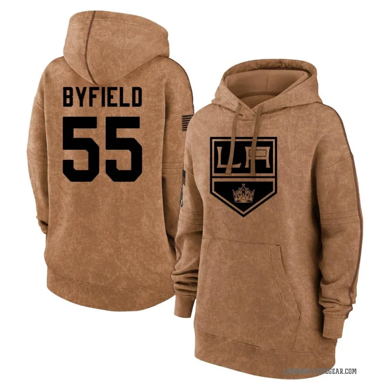 Quinton Byfield Women's Brown Los Angeles Kings 2023 Salute to Service Pullover Hoodie