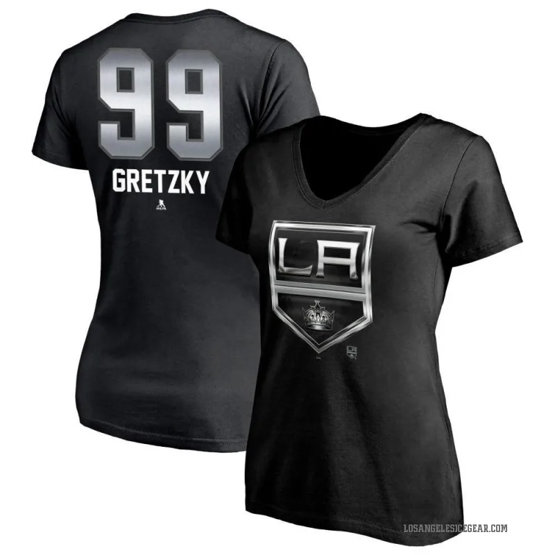 Wayne Gretzky Women's Black Los Angeles Kings Midnight Mascot Logo V-Neck T-Shirt
