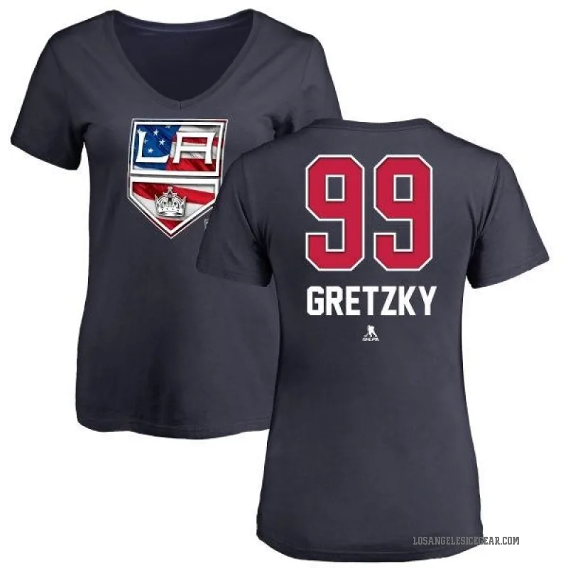 Wayne Gretzky Women's Navy Los Angeles Kings Name and Number Banner Wave V-Neck T-Shirt -